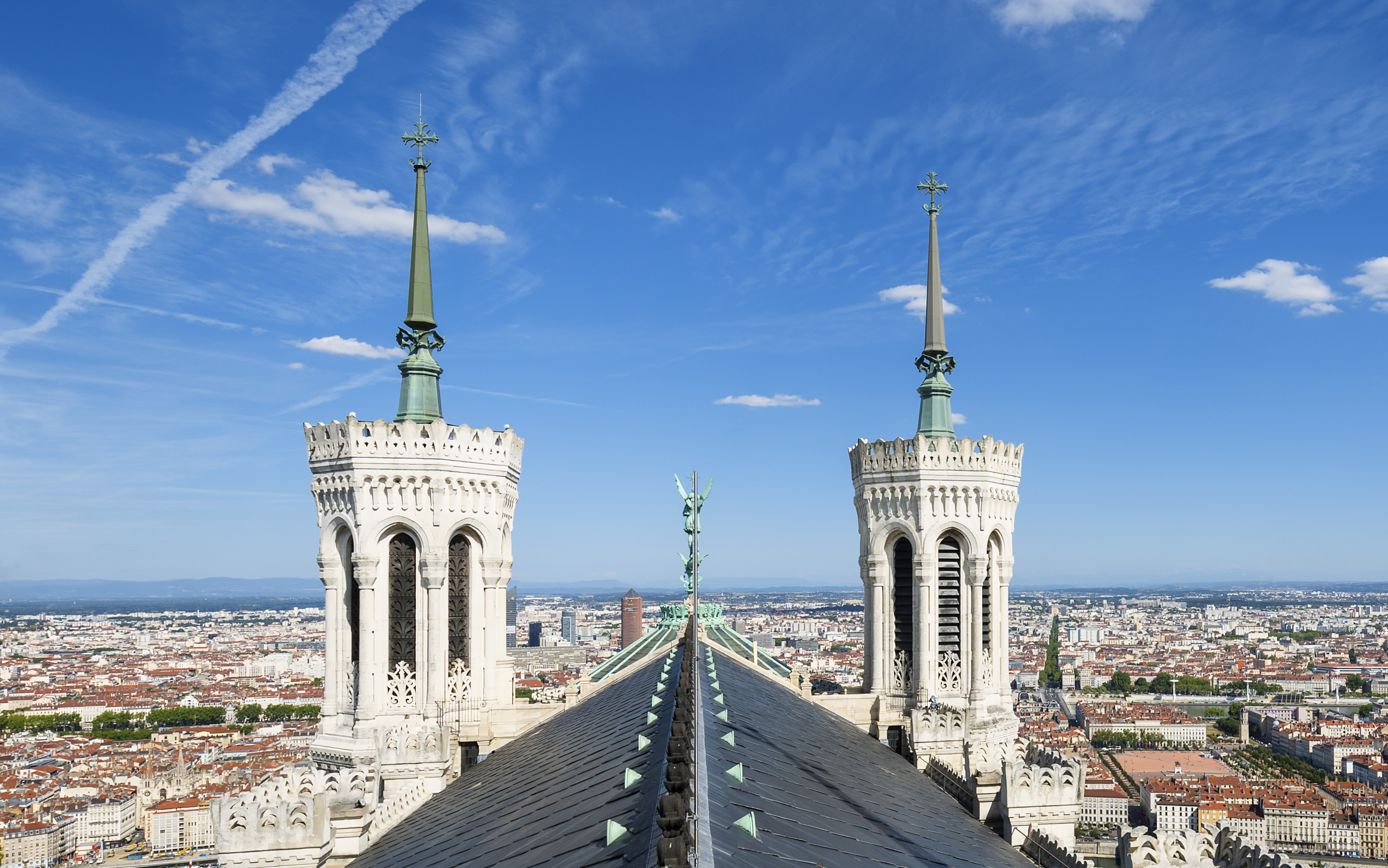 Lyon cityscape with Fourvière Basilica